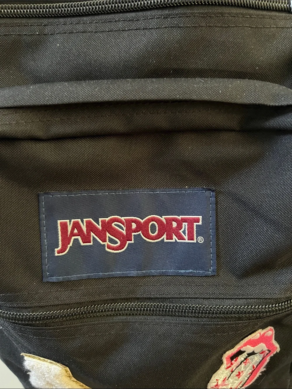 Jansport Black Big Student Backpack with Colorful Patch Accents